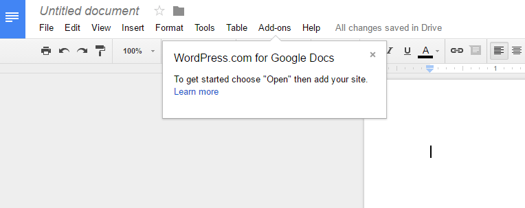 Google Docs Add new site